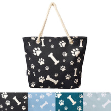 Load image into Gallery viewer, Premium Dog Cat Puppy Kitty Animal Paws & Bones Print Canvas Tote Shoulder Bag Handbag - Diff Colors