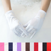 Load image into Gallery viewer, Premium Solid Color Wrist Length Short Satin Wedding Party Prom Bridal Gloves