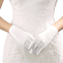 Load image into Gallery viewer, Premium Solid Color Wrist Length Short Satin Wedding Party Prom Bridal Gloves
