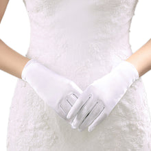 Load image into Gallery viewer, Premium Solid Color Wrist Length Short Satin Wedding Party Prom Bridal Gloves
