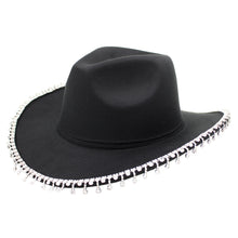 Load image into Gallery viewer, Women's Rhinestone Trim Solid Color Felt Fedora Panama Cowgirl Cowboy Hat