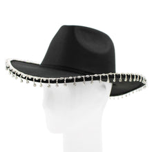 Load image into Gallery viewer, Women's Rhinestone Trim Solid Color Felt Fedora Panama Cowgirl Cowboy Hat