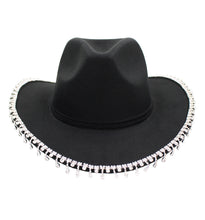 Load image into Gallery viewer, Women's Rhinestone Trim Solid Color Felt Fedora Panama Cowgirl Cowboy Hat