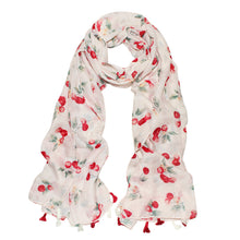 Load image into Gallery viewer, Premium Cherry Print Cotton Blend Tassel Scarf Wrap