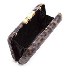 Load image into Gallery viewer, Elegant Leopard PU Leather Crystal Bow Top Hard Clutch Evening Bag Handbag