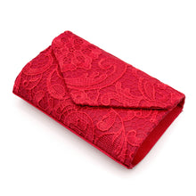 Load image into Gallery viewer, Premium Lace Paisley Floral Fabric Satin Envelope Flap Clutch Evening Bag