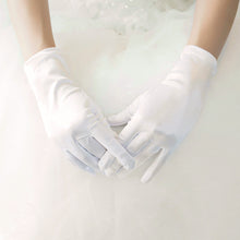 Load image into Gallery viewer, Premium Solid Color Wrist Length Short Satin Wedding Party Prom Bridal Gloves