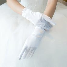 Load image into Gallery viewer, Premium Solid Color Wrist Length Short Satin Wedding Party Prom Bridal Gloves