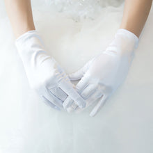 Load image into Gallery viewer, Premium Solid Color Wrist Length Short Satin Wedding Party Prom Bridal Gloves