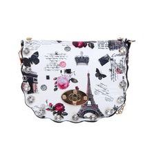 Load image into Gallery viewer, Mini London Paris City Print Rhinestone Rounded Crossbody Saddle Shoulder Bag Handbag Clutch