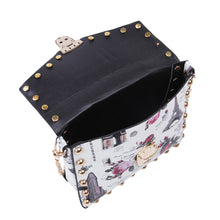 Load image into Gallery viewer, Small London Paris City Print Rhinestone Studded Crossbody Saddle Shoulder Bag Handbag Clutch