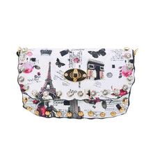 Load image into Gallery viewer, Small London Paris City Print Rhinestone Rounded Crossbody Saddle Shoulder Bag Handbag Clutch