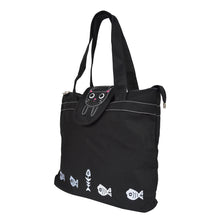 Load image into Gallery viewer, Premium Kitty Cat and Fishbone Canvas Tote Shoulder Bag Handbag - 2 Colors Avail