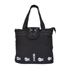 Load image into Gallery viewer, Premium Kitty Cat and Fishbone Canvas Tote Shoulder Bag Handbag - 2 Colors Avail