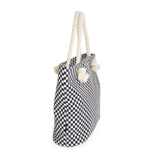 Load image into Gallery viewer, Premium Large Black & White Checkered Print Canvas Tote Shoulder Bag Handbag