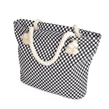 Load image into Gallery viewer, Premium Large Black & White Checkered Print Canvas Tote Shoulder Bag Handbag