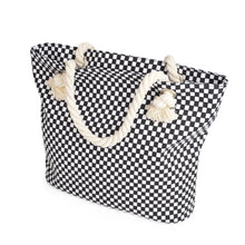 Load image into Gallery viewer, Premium Large Black &amp; White Checkered Print Canvas Tote Shoulder Bag Handbag
