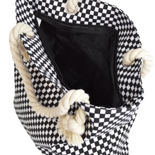 Load image into Gallery viewer, Premium Large Black & White Checkered Print Canvas Tote Shoulder Bag Handbag