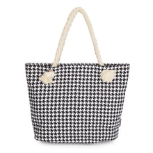 Load image into Gallery viewer, Premium Classic Black White Houndstooth Print Cotton Canvas Tote Shoulder Bag Handbag