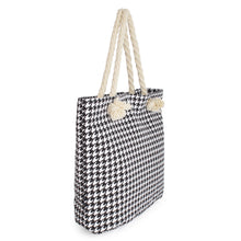 Load image into Gallery viewer, Premium Classic Black White Houndstooth Print Cotton Canvas Tote Shoulder Bag Handbag