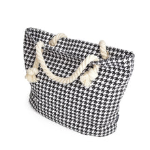 Load image into Gallery viewer, Premium Classic Black White Houndstooth Print Cotton Canvas Tote Shoulder Bag Handbag