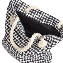 Load image into Gallery viewer, Premium Classic Black White Houndstooth Print Cotton Canvas Tote Shoulder Bag Handbag