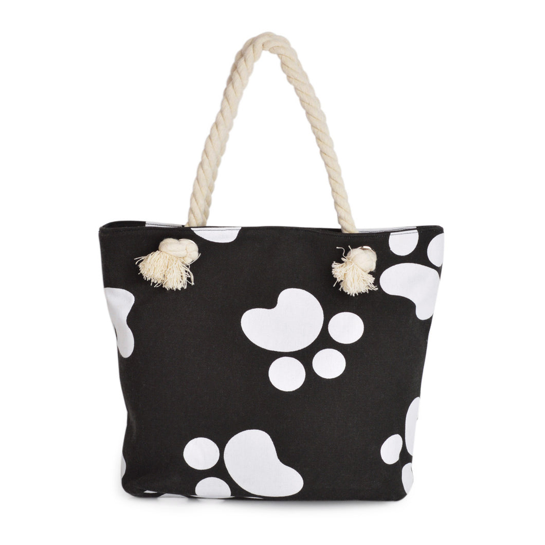 Premium Dog Cat Puppy Kitty Animal Paws Print Cotton Canvas Tote Shoulder Bag Handbag