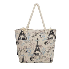Load image into Gallery viewer, Premium Large Paris Eiffel Vintage Stamps Print Canvas Tote Shoulder Bag Handbag