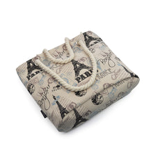 Load image into Gallery viewer, Premium Large Paris Eiffel Vintage Stamps Print Canvas Tote Shoulder Bag Handbag