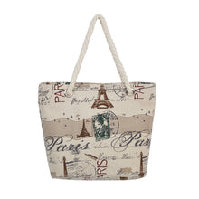 Load image into Gallery viewer, Large Vintage Paris Eiffel Tower & Stamps Print Canvas Tote Shoulder Bag Handbag
