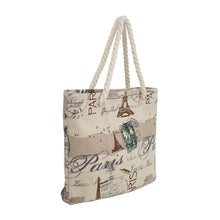 Load image into Gallery viewer, Large Vintage Paris Eiffel Tower & Stamps Print Canvas Tote Shoulder Bag Handbag