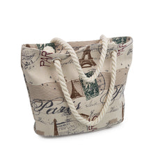 Load image into Gallery viewer, Large Vintage Paris Eiffel Tower & Stamps Print Canvas Tote Shoulder Bag Handbag