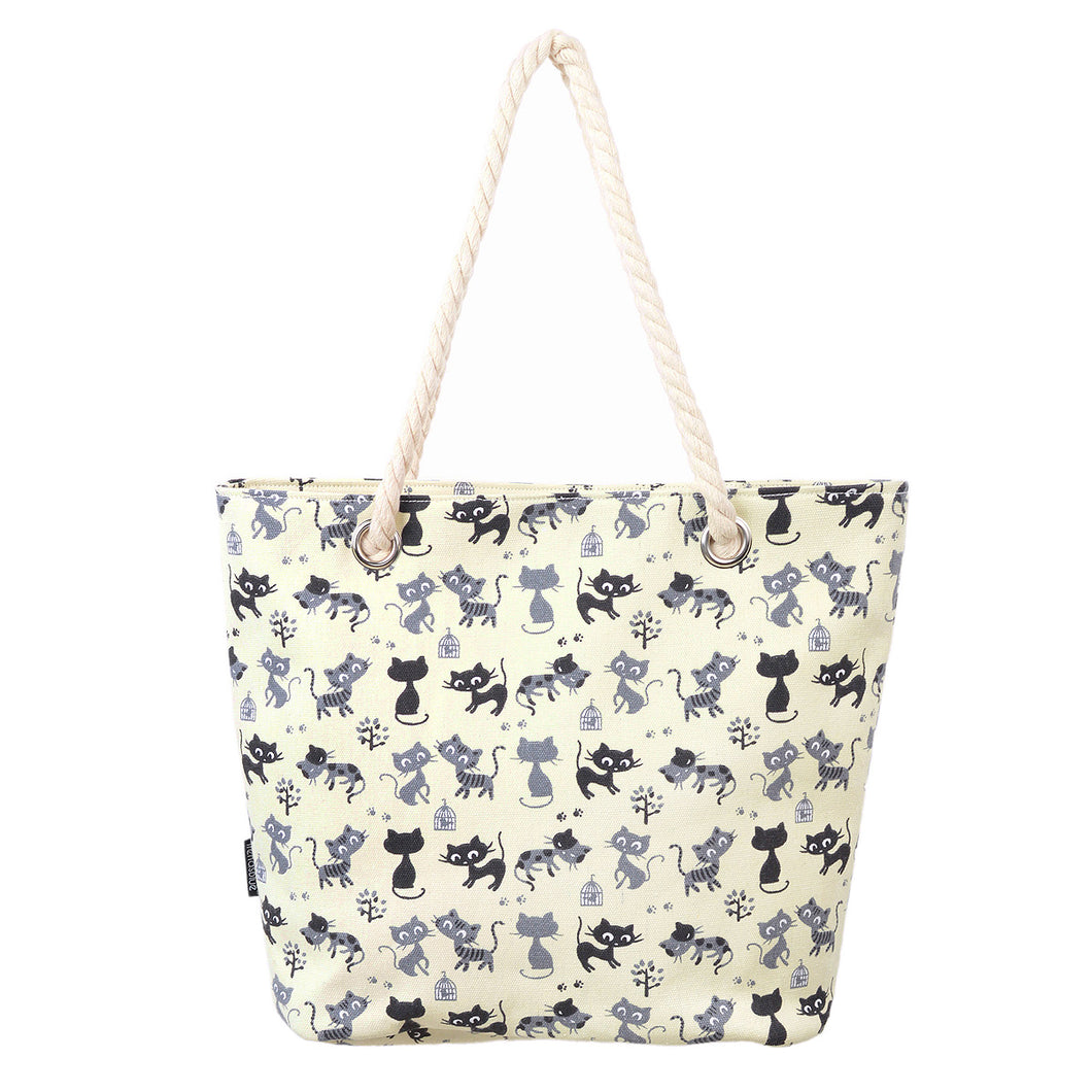 Premium Cute Kitty Cat Animal Print Cotton Canvas Tote Shoulder Bag Handbag