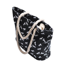 Load image into Gallery viewer, Premium Large Stallion Horse Print Cotton Canvas Tote Shoulder Bag Handbag Black