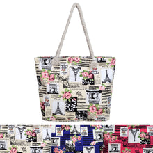 Load image into Gallery viewer, Paris Eiffel Tower Music Notes Floral Print Canvas Tote Shoulder Bag Handbag
