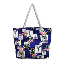 Load image into Gallery viewer, Paris Eiffel Tower Music Notes Floral Print Canvas Tote Shoulder Bag Handbag
