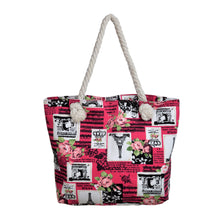 Load image into Gallery viewer, Paris Eiffel Tower Music Notes Floral Print Canvas Tote Shoulder Bag Handbag