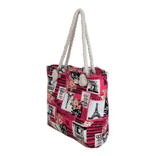Load image into Gallery viewer, Paris Eiffel Tower Music Notes Floral Print Canvas Tote Shoulder Bag Handbag