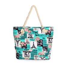 Load image into Gallery viewer, Paris Eiffel Tower Music Notes Floral Print Canvas Tote Shoulder Bag Handbag