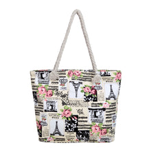 Load image into Gallery viewer, Paris Eiffel Tower Music Notes Floral Print Canvas Tote Shoulder Bag Handbag