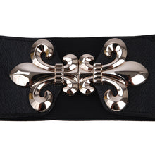 Load image into Gallery viewer, Premium Gold Fleur de lis Buckle Wide Elastic Stretch Waist Belt Waistband