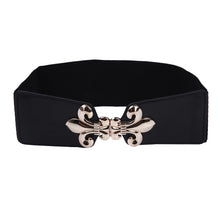 Load image into Gallery viewer, Premium Gold Fleur de lis Buckle Wide Elastic Stretch Waist Belt Waistband