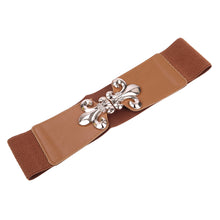 Load image into Gallery viewer, Premium Gold Fleur de lis Buckle Wide Elastic Stretch Waist Belt Waistband