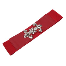Load image into Gallery viewer, Premium Gold Fleur de lis Buckle Wide Elastic Stretch Waist Belt Waistband