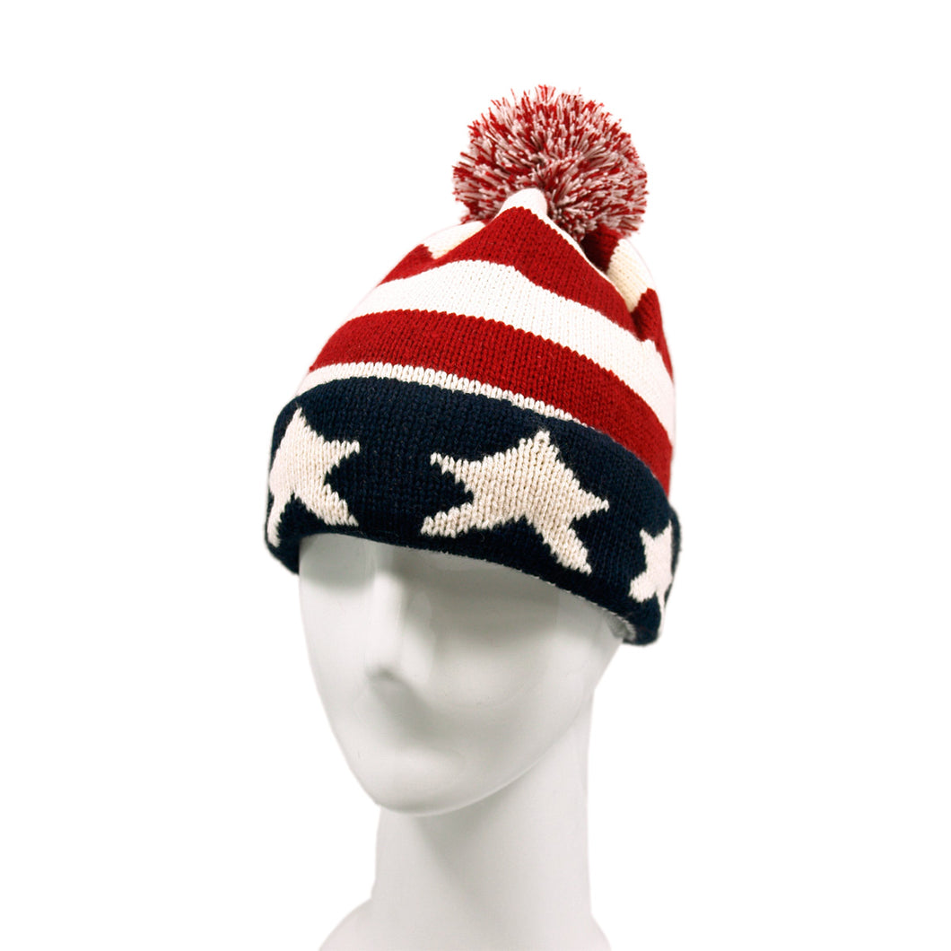 Premium Unisex Warm Knit USA American Flag Style Beanie Hat