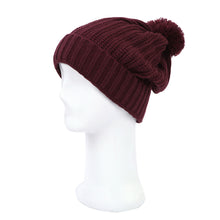 Load image into Gallery viewer, Premium Unisex Ribbed Knit Solid Color Winter Beanie Hat w- Pom Pom