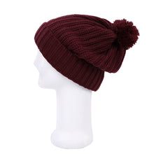 Load image into Gallery viewer, Premium Unisex Ribbed Knit Solid Color Winter Beanie Hat w- Pom Pom