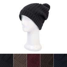 Load image into Gallery viewer, Premium Unisex Ribbed Knit Solid Color Winter Beanie Hat w- Pom Pom