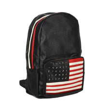 Load image into Gallery viewer, Premium US American Flag Studded Black PU Leather Backpack School Shoulder Bag