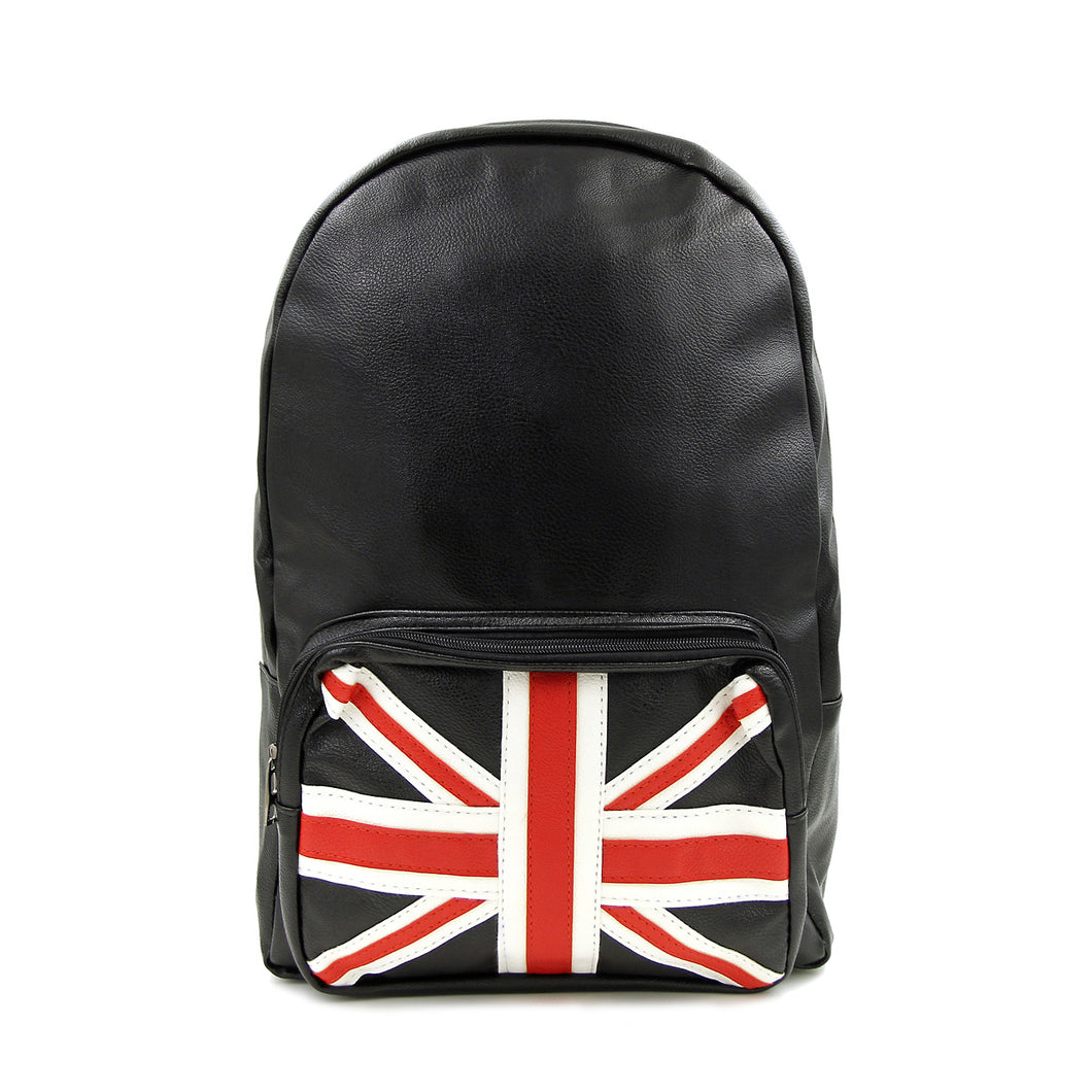 Premium Union Jack UK Flag Studded Black PU Leather Backpack School Shoulder Bag
